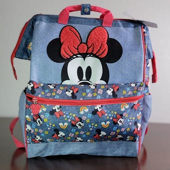 Disney Minnie Mouse Cambray Denim Girls School Backpack Brand New Zipper Closure - Picture 7 of 10